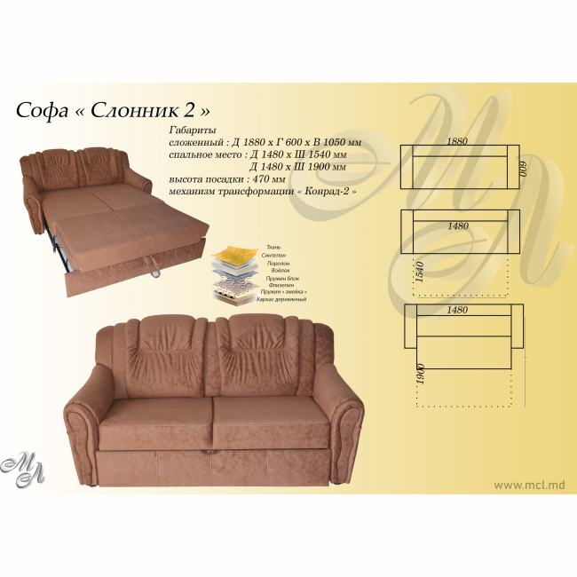 Софа "СЛОНИК" 2 пруж бл Бонель  К-1