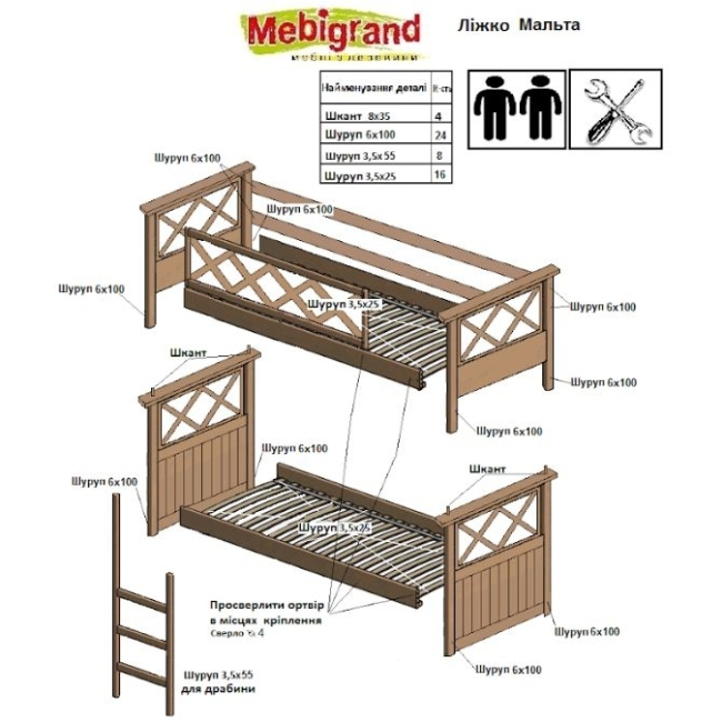 МАЛЬТА 80 х 190 (2х ярус) (Мебигр)