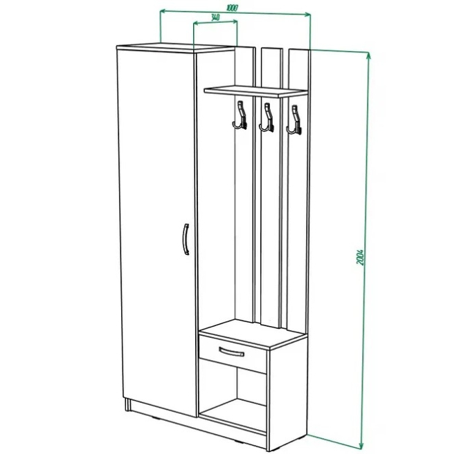  ПРИХОЖАЯ МЛ -8 с зерколом левая НАБОР